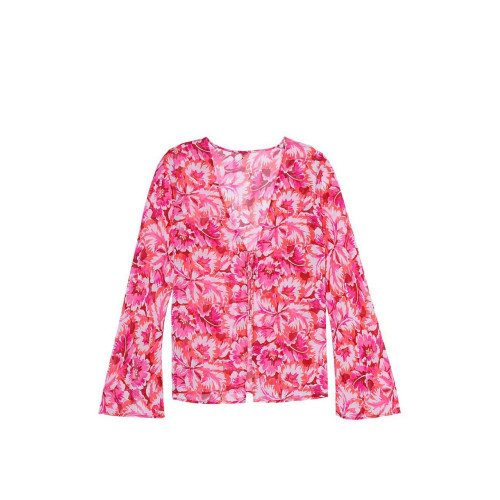 Костюм Victoria’s Secret Swim Beachwear Sheer Crinkle Tie-Front Long-Sleeve Top & Easy Cover-Up Shorts