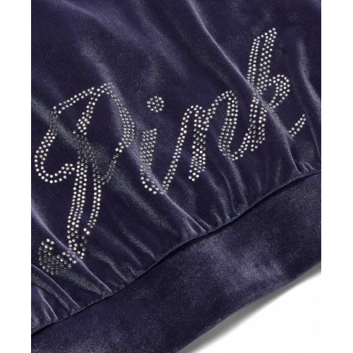 Велюровий Спортивний Костюм Victoria’s Secret PINK Velour Shine Logo Full-Zip Crop Hoodie Wide-Leg Midnight Navy
