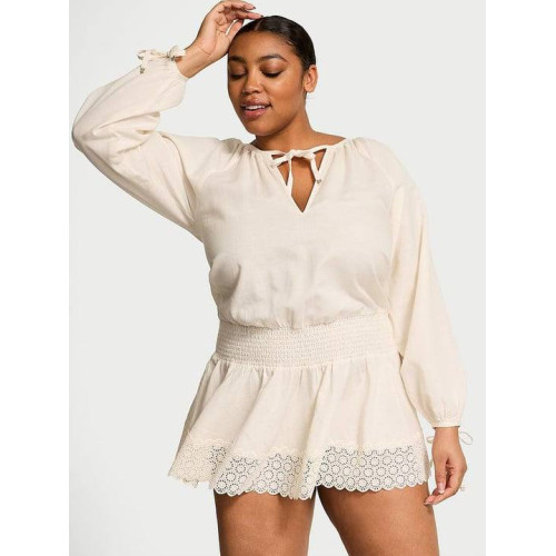 Туніка Victoria’s Secret Swim Beachwear Linen Lace-Trim Dress Beyaz