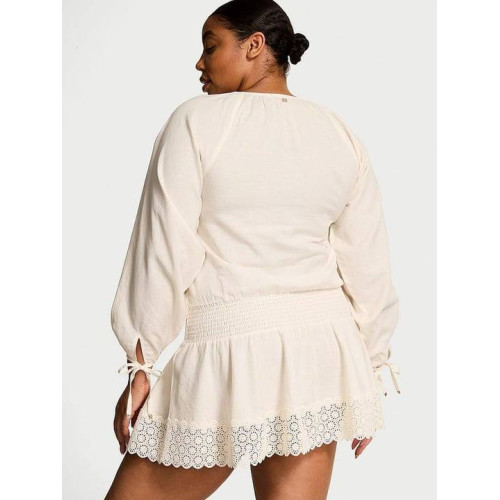 Туніка Victoria’s Secret Swim Beachwear Linen Lace-Trim Dress Beyaz