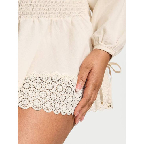 Туніка Victoria’s Secret Swim Beachwear Linen Lace-Trim Dress Beyaz
