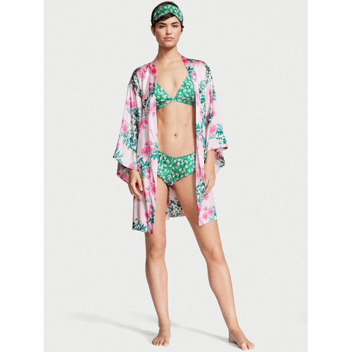 Піжамний Комплект з Шовку Victoria's Secret 4 в 1 4-piece Silk Gift Set Green White Stripe 