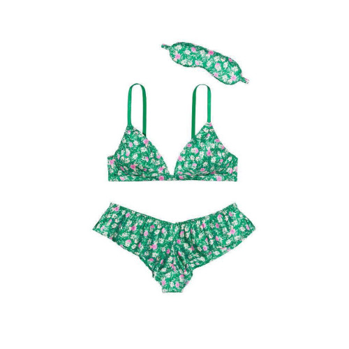 Піжамний Комплект з Шовку Victoria's Secret 4 в 1 4-piece Silk Gift Set Green White Stripe 