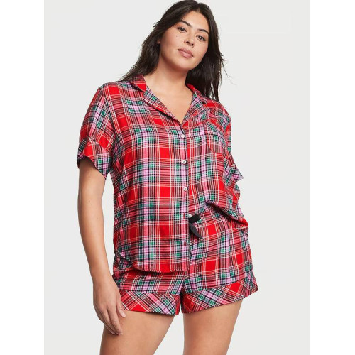 Піжама Victoria’s Secret Flannel Short Pajama Set Lipstick Beauty Plaid