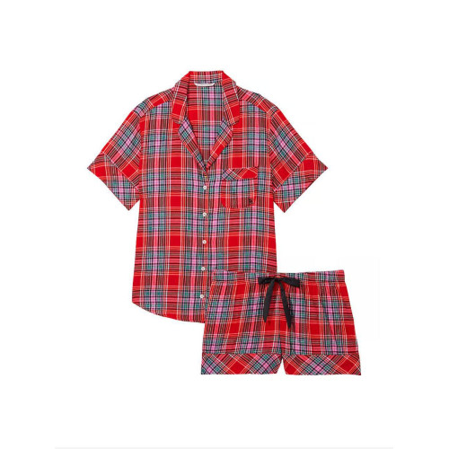 Піжама Victoria’s Secret Flannel Short Pajama Set Lipstick Beauty Plaid