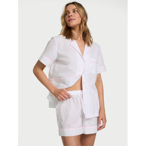 Піжама Victoria’s Secret White With Pink Piping Cotton Short Pyjama Set