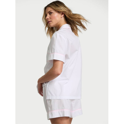 Піжама Victoria’s Secret White With Pink Piping Cotton Short Pyjama Set