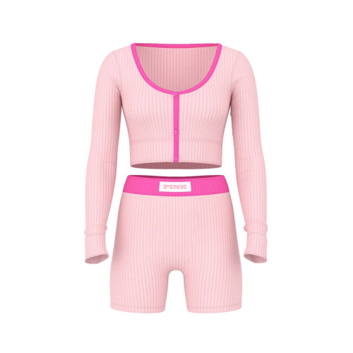 Комплект Victoria’s Secret PINK Lounge Crop Кофта & Шорти Set Рожевий