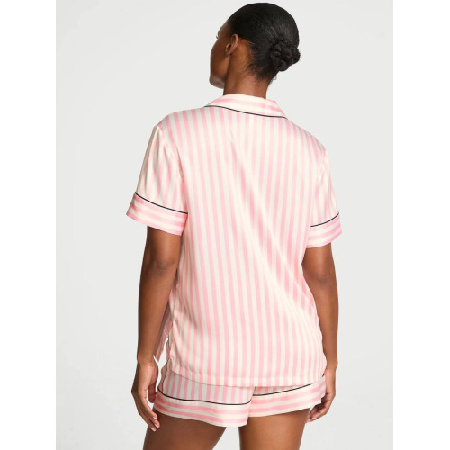 Піжама Glazed Satin Short Pajama Set Pink Stripe