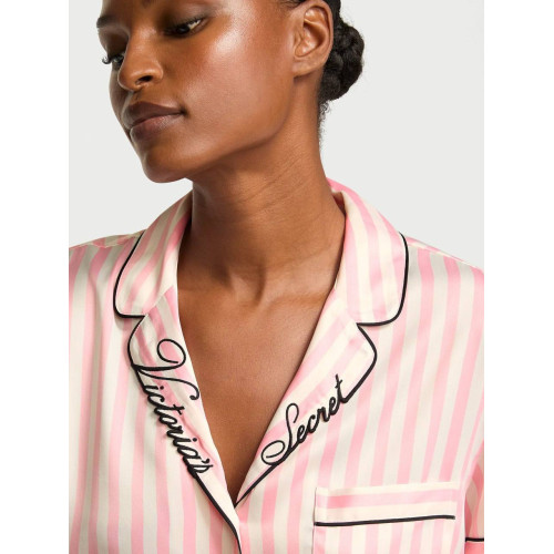 Піжама Glazed Satin Short Pajama Set Pink Stripe