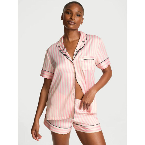 Піжама Glazed Satin Short Pajama Set Pink Stripe