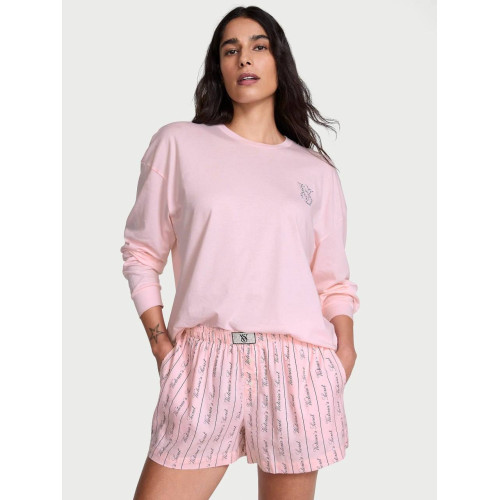 Піжама Victoria’s Secret Flannel Long-Sleeve Short Tee-Jama Set Pink
