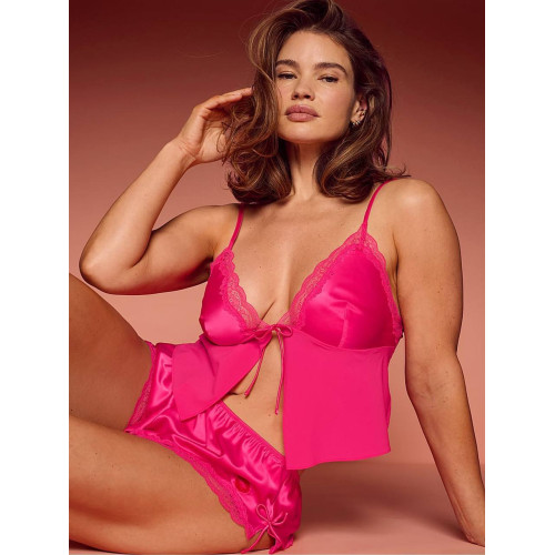 Піжама Victoria’s Secret Enchanted Pink Tie Front Satin Kiss Cami Set