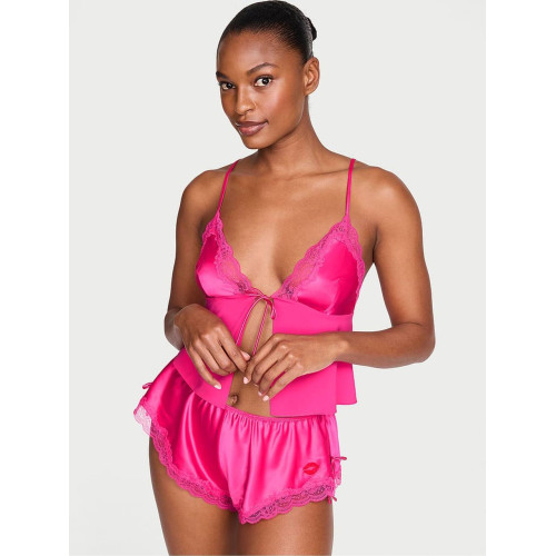 Піжама Victoria’s Secret Enchanted Pink Tie Front Satin Kiss Cami Set