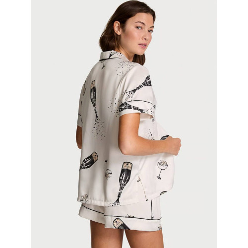 Піжама Victoria’s Secret Coconut White Champagne Bottles Satin Short Pyjamas Set