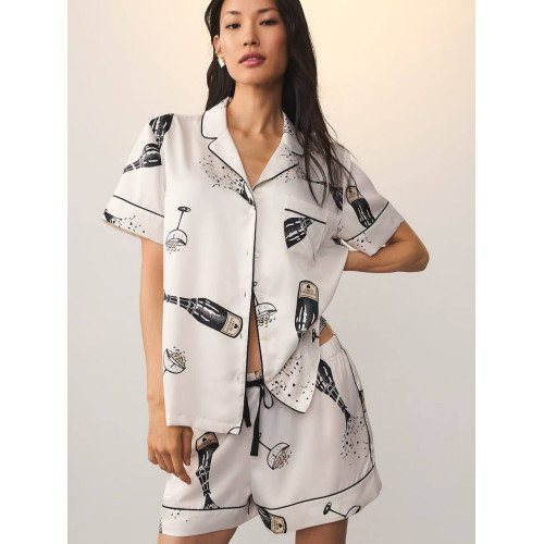Піжама Victoria’s Secret Coconut White Champagne Bottles Satin Short Pyjamas Set