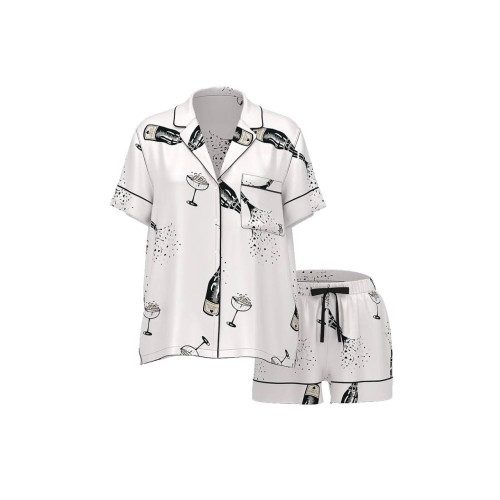 Піжама Victoria’s Secret Coconut White Champagne Bottles Satin Short Pyjamas Set