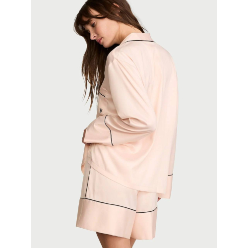Піжама Victoria’s Secret Signature Satin Long-Sleeve Short Pajama Set Sheer Blush
