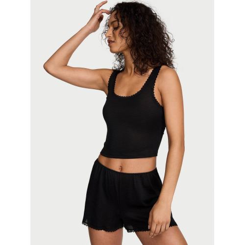 Піжама Victoria’s Secret Cotton Shadow Stripe Cropped Tank & Shorts Set Black