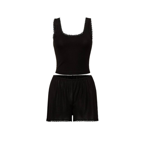 Піжама Victoria’s Secret Cotton Shadow Stripe Cropped Tank & Shorts Set Black