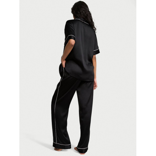 Піжама Victoria’s Secret Signature Satin Short-Sleeve Long Pajama Set Black