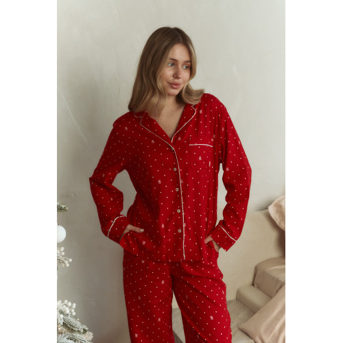Піжама Victoria’s Secret Lipstick VS Pin Dot Red Flannel Long Pyjama Set
