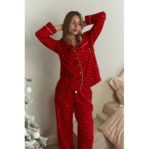 Піжама Victoria’s Secret Lipstick VS Pin Dot Red Flannel Long Pyjama Set