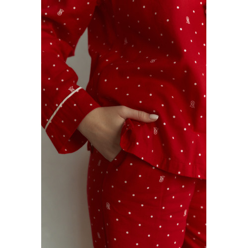 Піжама Victoria’s Secret Lipstick VS Pin Dot Red Flannel Long Pyjama Set