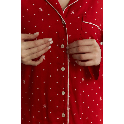 Піжама Victoria’s Secret Lipstick VS Pin Dot Red Flannel Long Pyjama Set