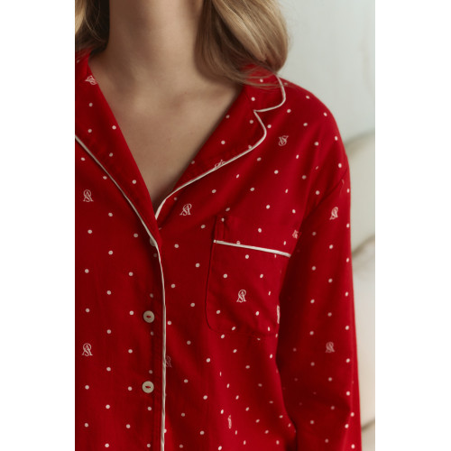 Піжама Victoria’s Secret Lipstick VS Pin Dot Red Flannel Long Pyjama Set