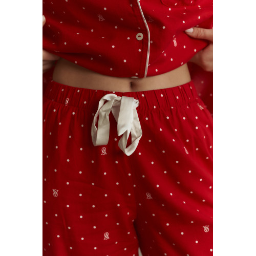 Піжама Victoria’s Secret Lipstick VS Pin Dot Red Flannel Long Pyjama Set