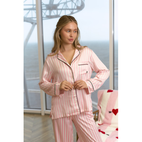 Піжама Victoria’s Secret Satin Long Pajama Set Pink White Stripe