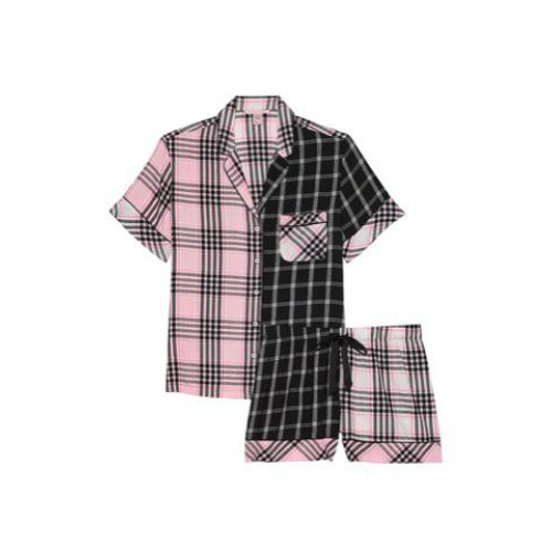 Піжама Victoria’s Secret Flannel Short Pajama Set Pink & Black Plaid