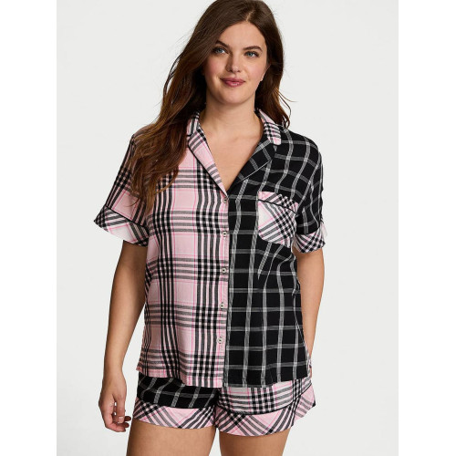 Піжама Victoria’s Secret Flannel Short Pajama Set Pink & Black Plaid
