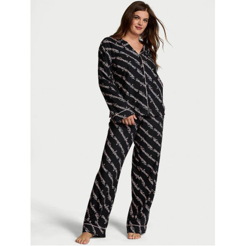 Піжама Victoria’s Secret Flannel Pajama Set Black Ribbon Script