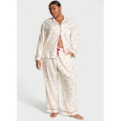 Піжама Victoria’s Secret Flannel Long Pajama Set Coconut White Skiers