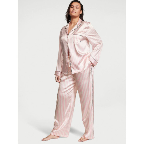 Піжама Victoria’s Secret Satin Long Pajama Set Pink White Stripe
