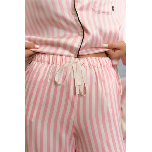 Піжама Victoria’s Secret Satin Long Pajama Set Pink White Stripe