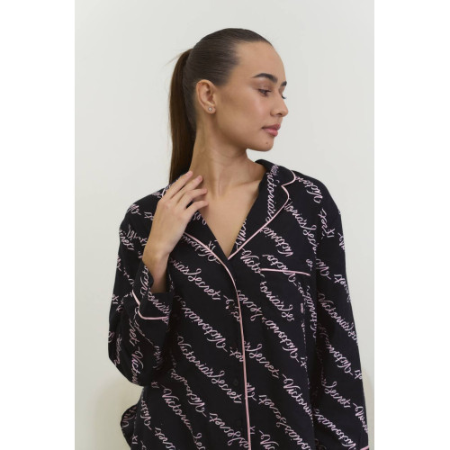Піжама Victoria’s Secret Flannel Pajama Set Black Ribbon Script