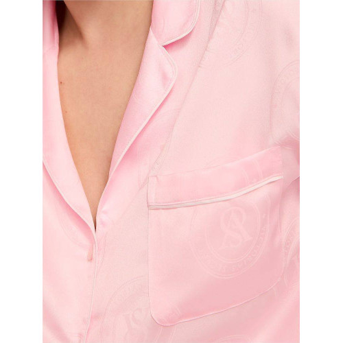 Піжама Glazed Satin Long Pajama Set Angel Pink Crest Jacquard
