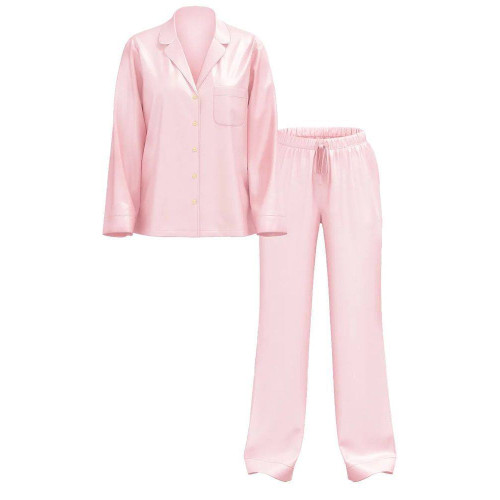 Піжама Glazed Satin Long Pajama Set Angel Pink Crest Jacquard