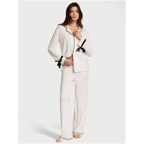 Піжама Victoria’s Secret Modal Soft Velvet-Trim Long Pajama Set Coconut White