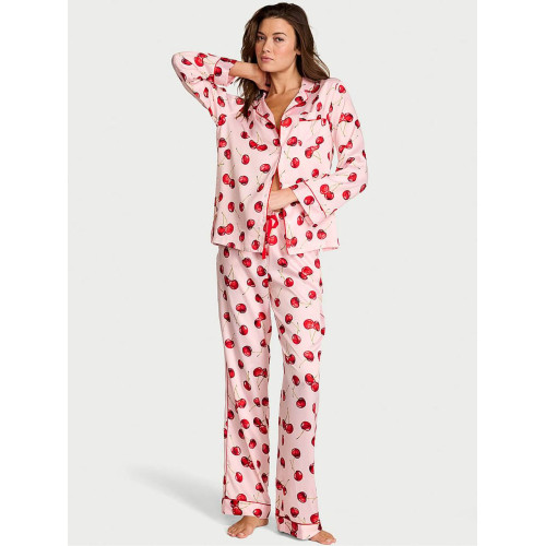 Піжама Victoria’s Secret Bright Vermillion Red Exploded Cherries Satin Long Pyjamas Set
