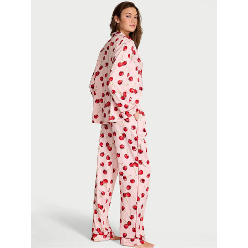 Піжама Victoria’s Secret Bright Vermillion Red Exploded Cherries Satin Long Pyjamas Set