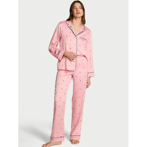 Піжама Victoria’s Secret Dusk Pink With Black Tiny Hearts Satin