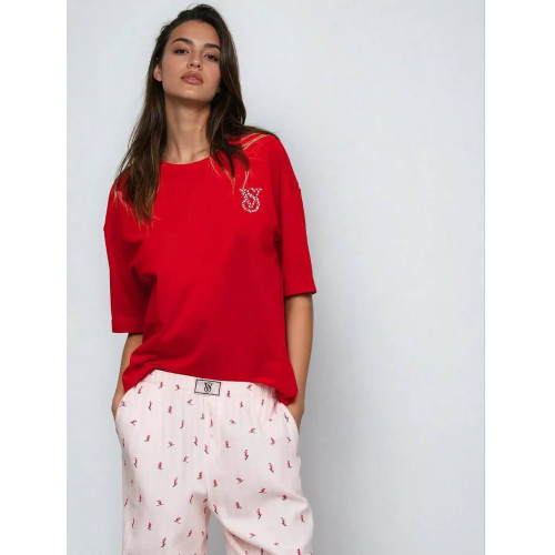 Піжама Victoria’s Secret Flannel Short-Sleeve Long Tee-Jama Set