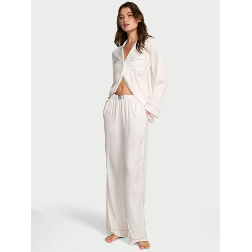 Піжама Victoria’s Secret Coconut White Diamanté Trim Satin Shine Long Pyjamas Set