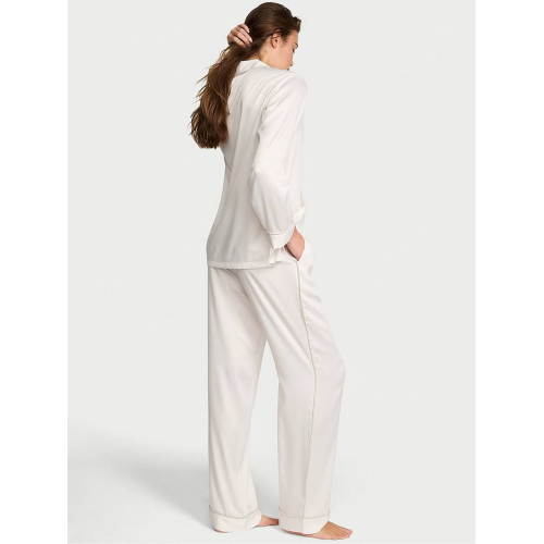 Піжама Victoria’s Secret Coconut White Diamanté Trim Satin Shine Long Pyjamas Set
