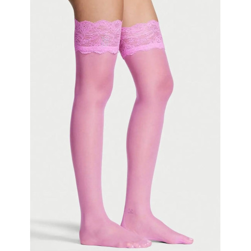 Панчохи Victoria’s Secret Lace Top Thigh Highs With Reinforced Heel Pink
