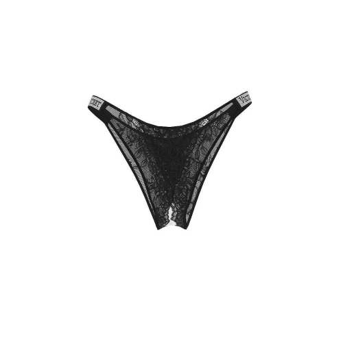 Трусики Victoria’s Secret Very Sexy Shine Strap Lace Crotchless Brazilian Panty Black